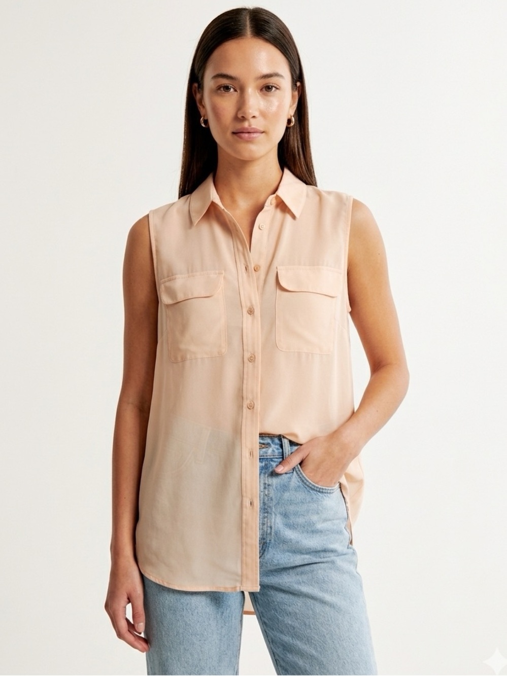 Equipment Sleeveless Button-Down Blouse Women’s Small Silk Ivory Cream Pocket